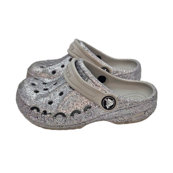 CROCS Other - Crocs Baya Glitter Clogs Silver Little Kids Size 9 Toddler Sparkly Comfort Shoes